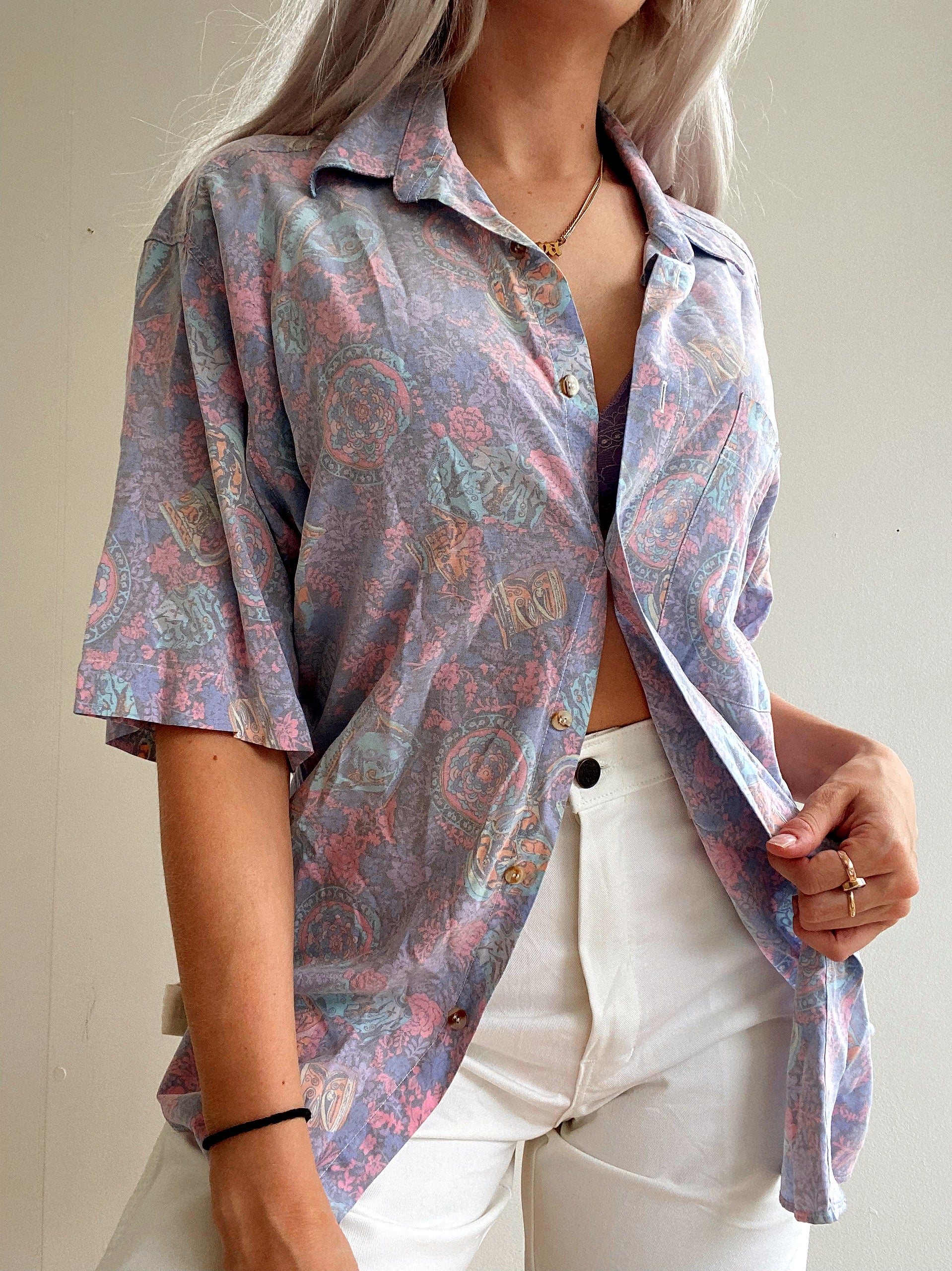 Chemise Vintage 80/90s mauve à motifs