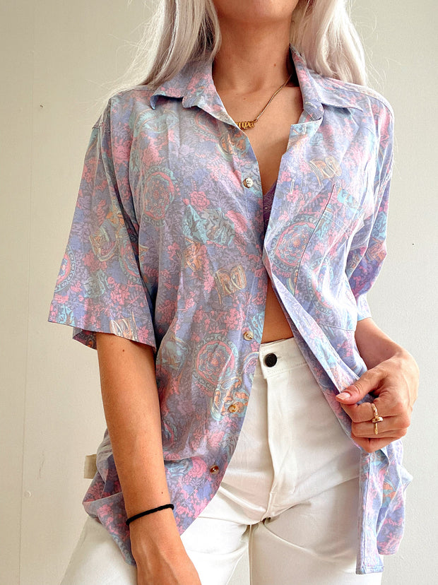 Chemise Vintage 80/90s mauve à motifs