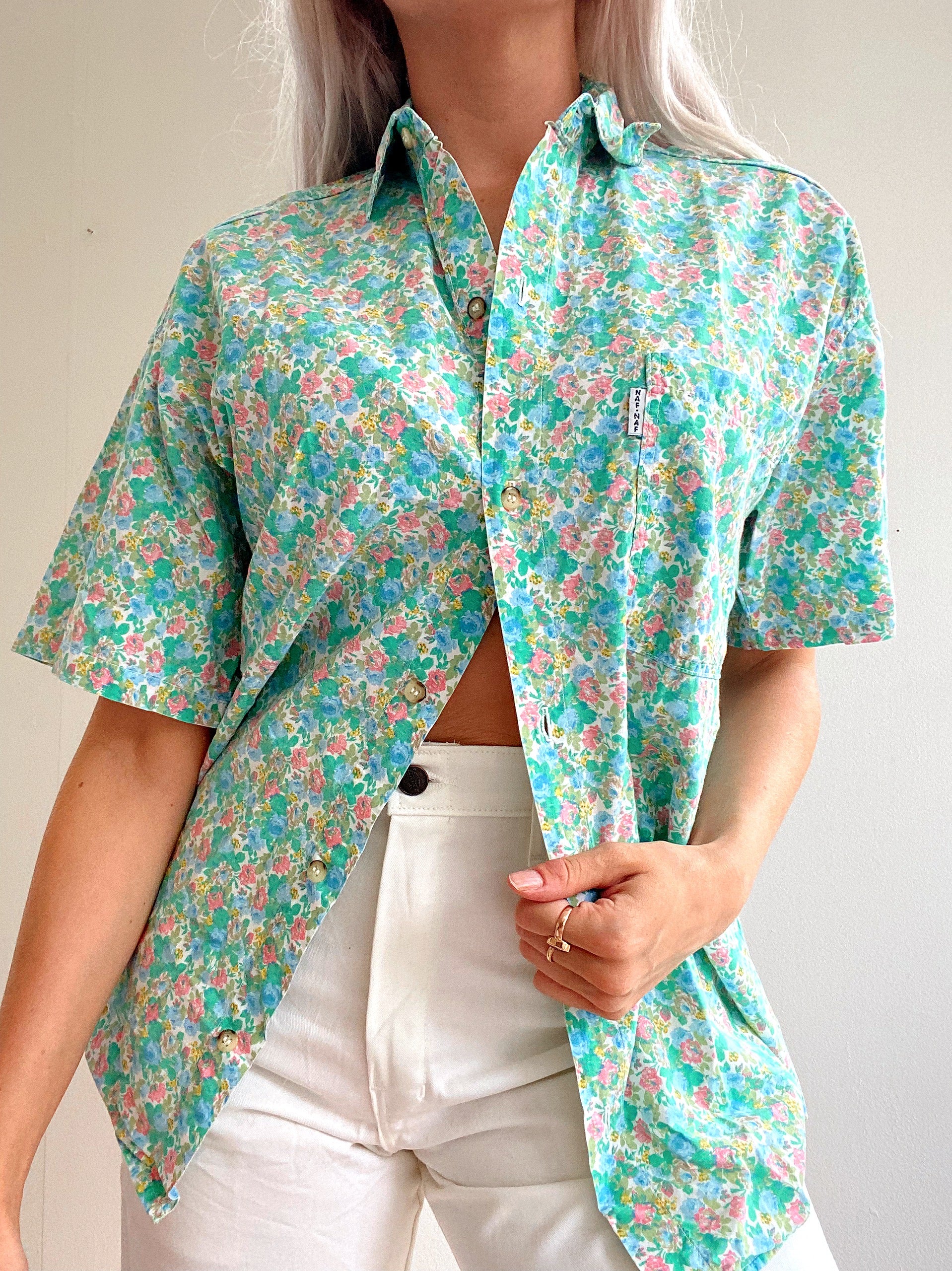 Chemise Vintage 80/90s verte à fleurs