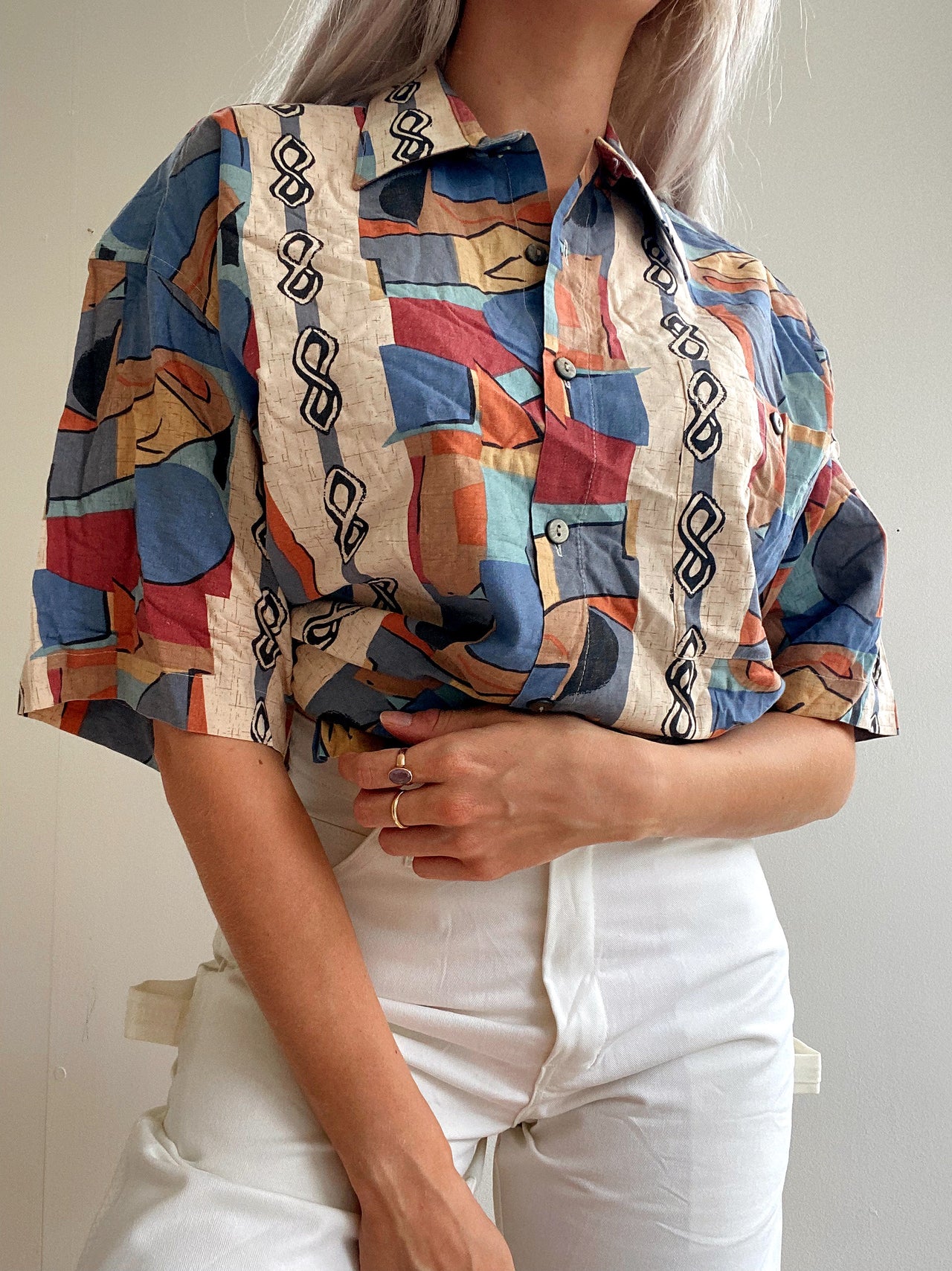 Chemise Vintage 80/90s beige à motifs