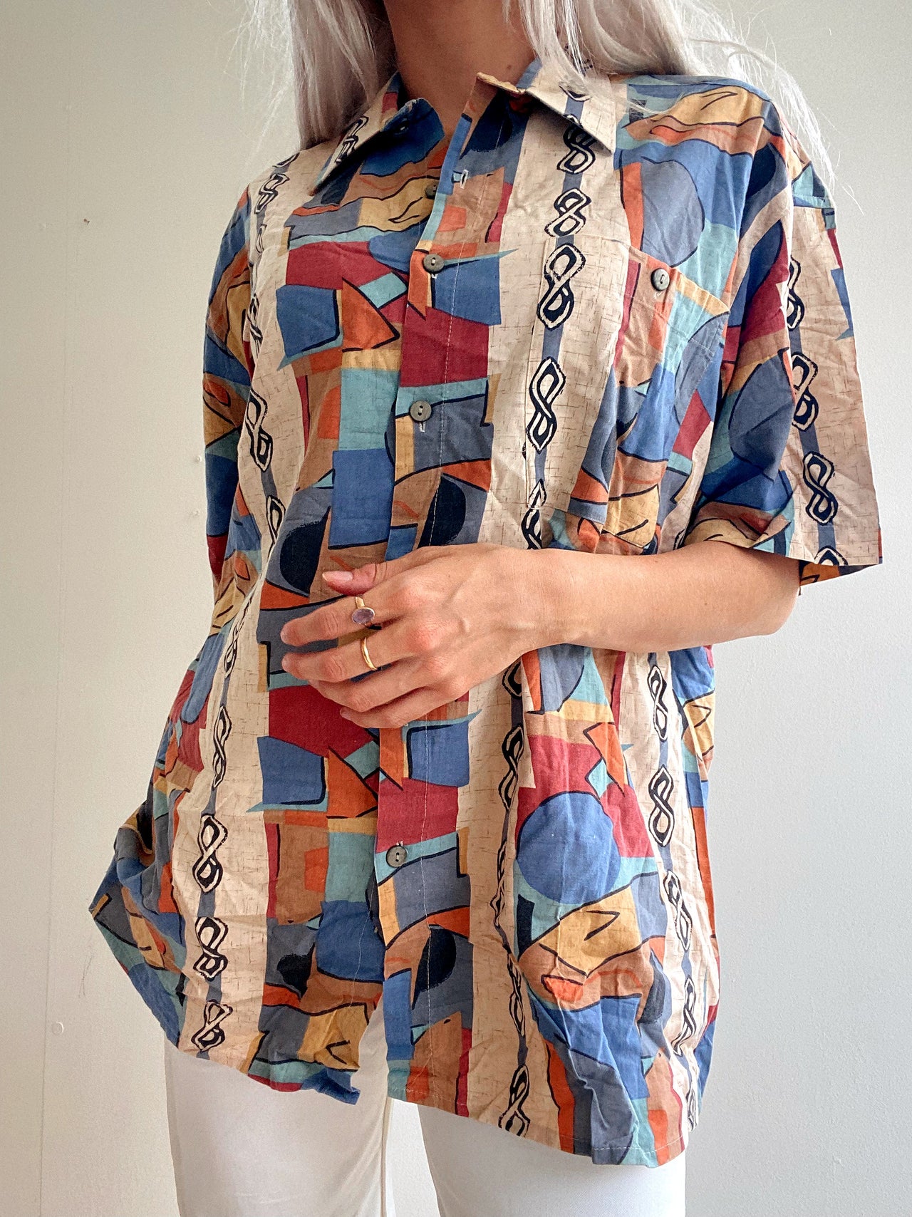 Chemise Vintage 80/90s beige à motifs