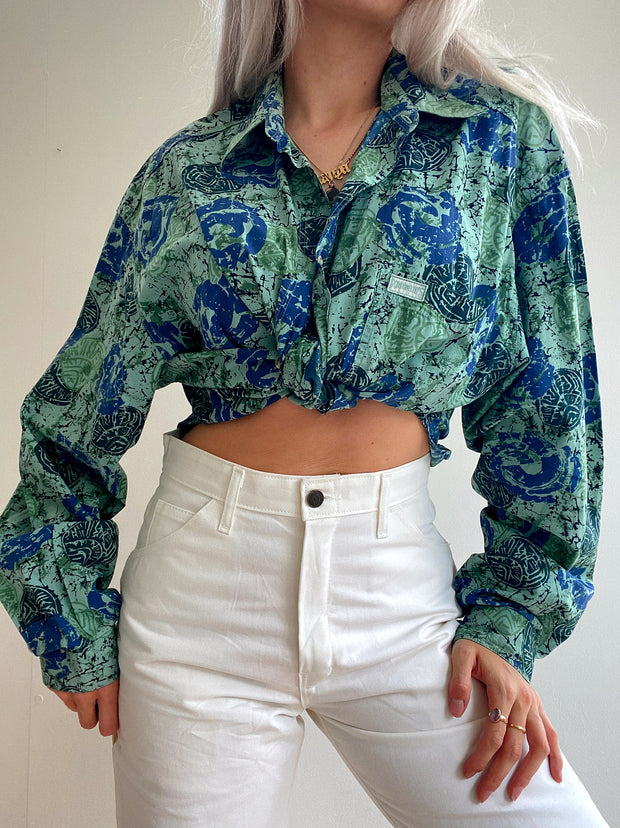 Chemise Vintage 80/90s verte à motifs XL