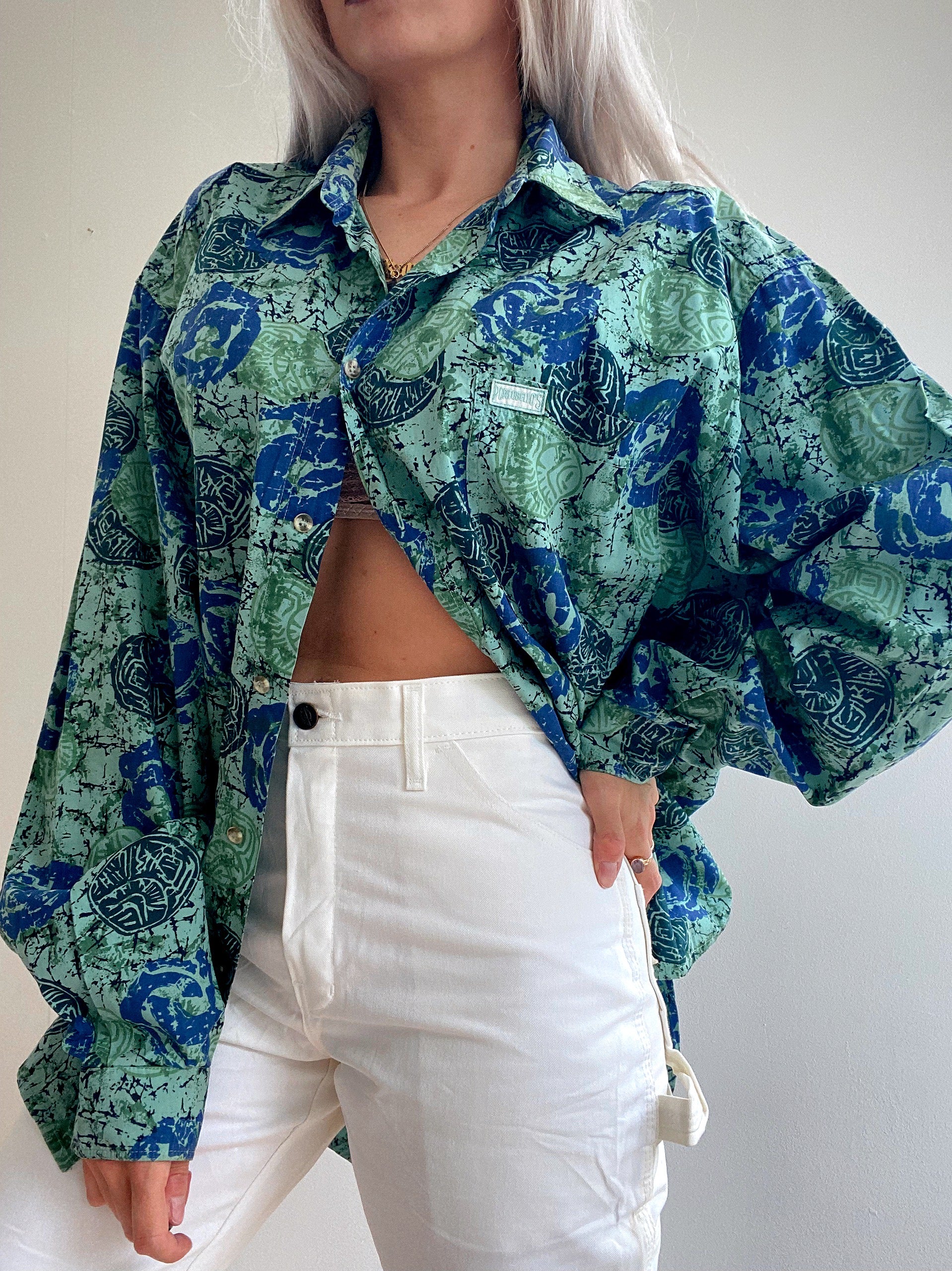 Chemise Vintage 80/90s verte à motifs XL