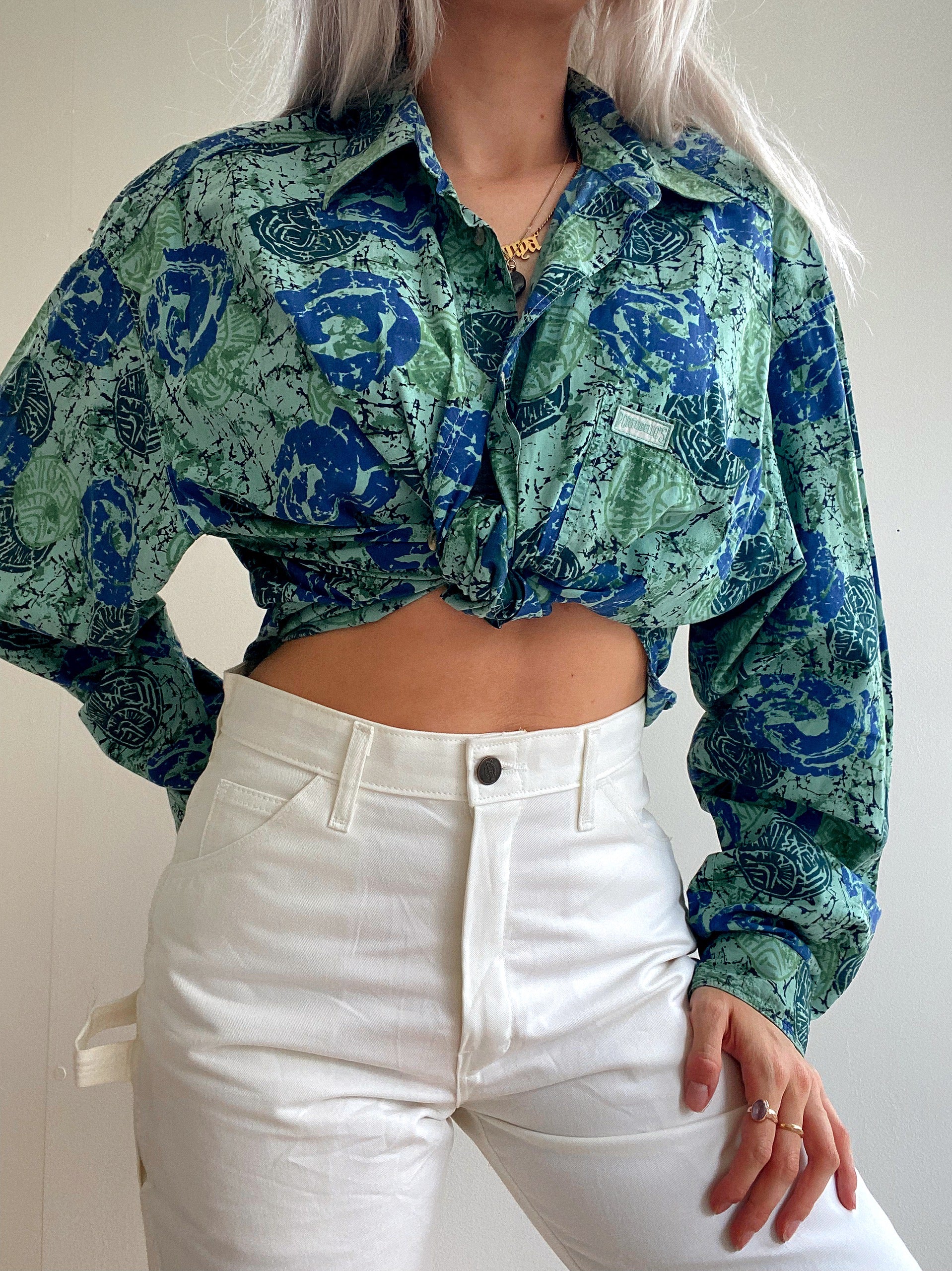 Chemise Vintage 80/90s verte à motifs XL