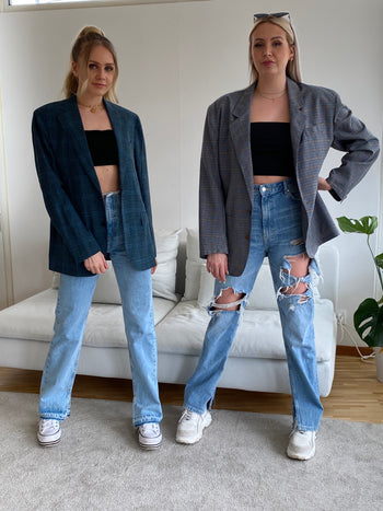 Veste Blazer oversize gris/bleu quadrillé L