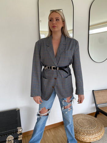 Veste Blazer oversize gris/bleu quadrillé L