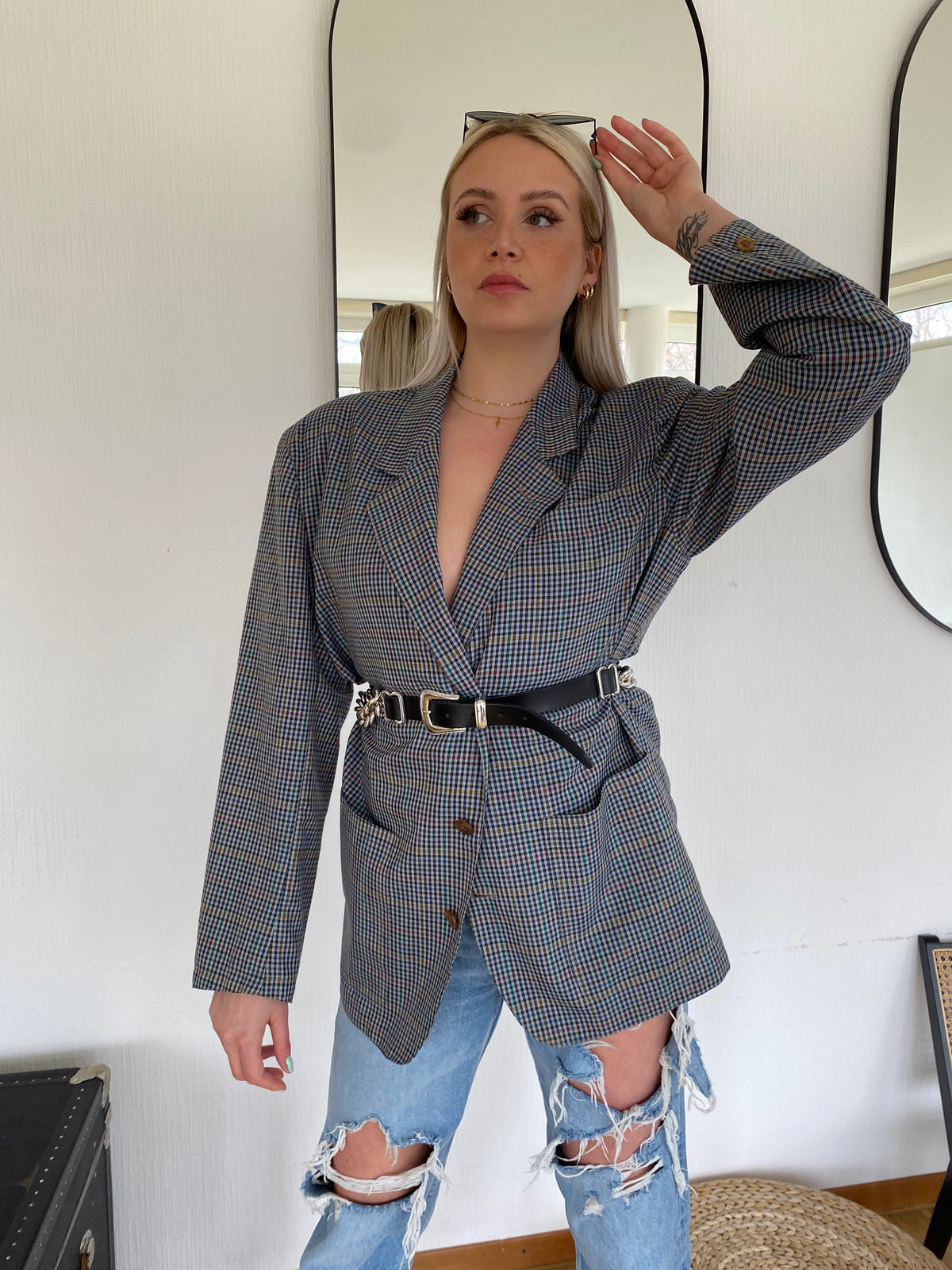 Oversized gray/blue blazer jacket L