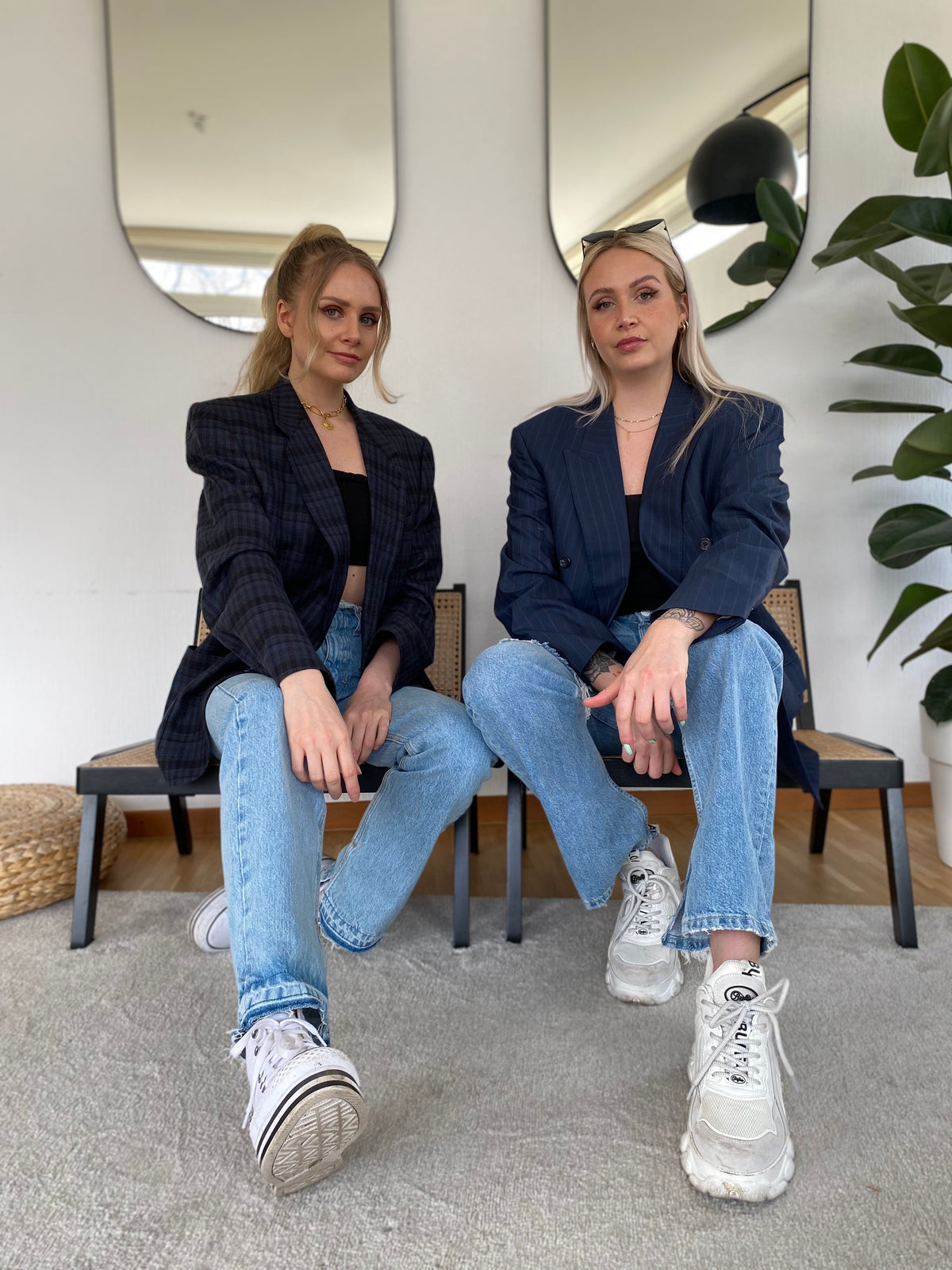 Veste Blazer oversize bleu foncé à rayures L