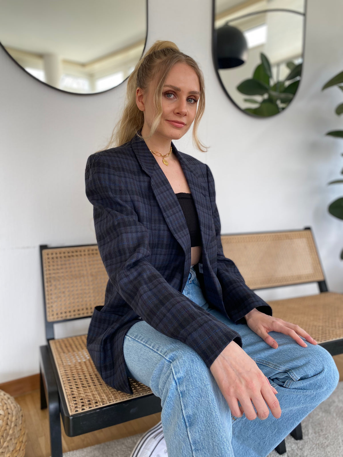 Gray/blue/black blazer jacket M/L