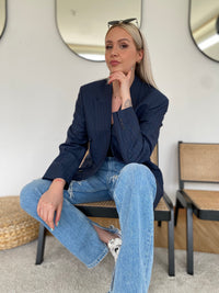 Oversized dark blue striped blazer jacket L