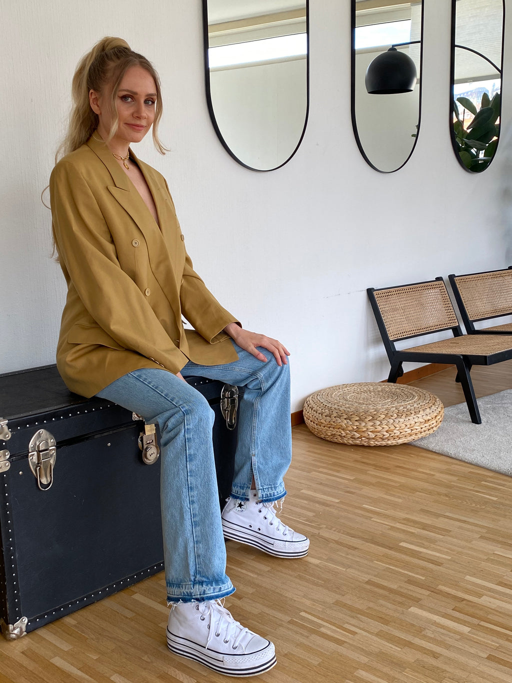 Oversized beige blazer jacket L