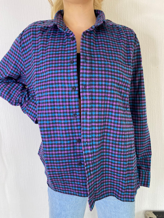 Vintage shirt with small squares turquoise/pink L