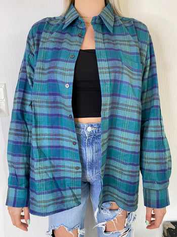 Vintage turquoise/purple check shirt L