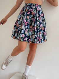Vintage dunkelblauer rosa Rock mit Blumen XS/S