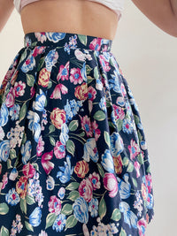 Vintage dunkelblauer rosa Rock mit Blumen XS/S