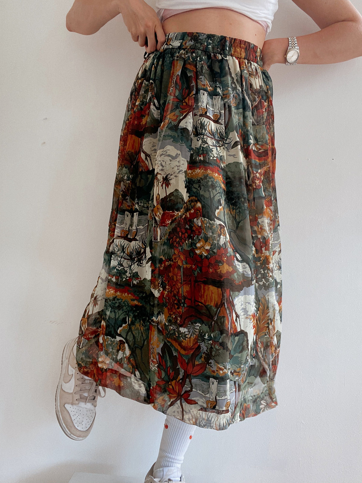Jupe vintage khaki à motifs L/XL