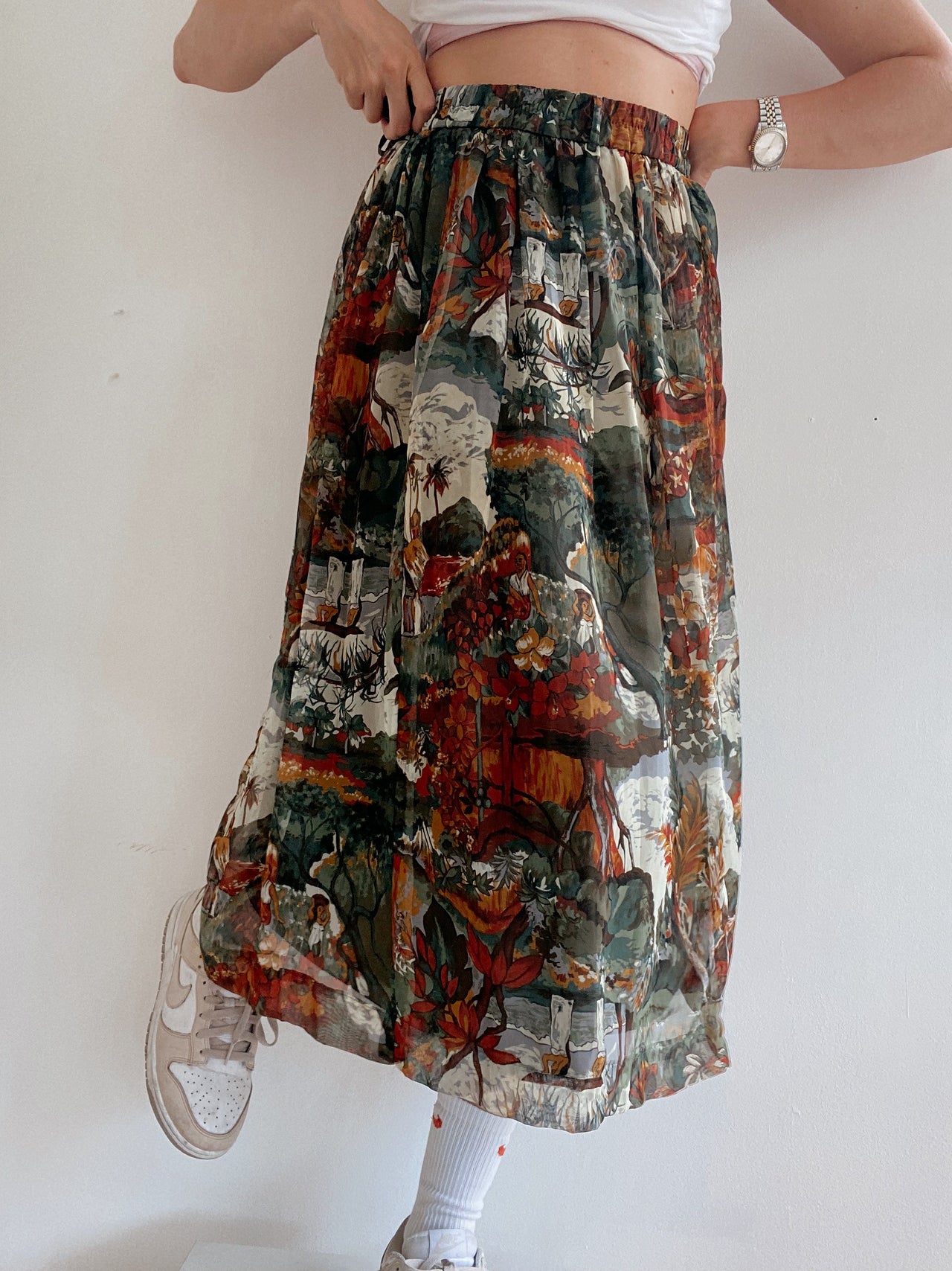 Vintage khaki patterned skirt L/XL