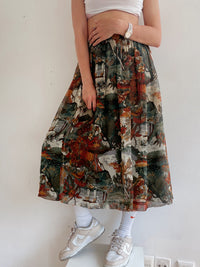 Vintage Khaki gemusterter Rock L/XL