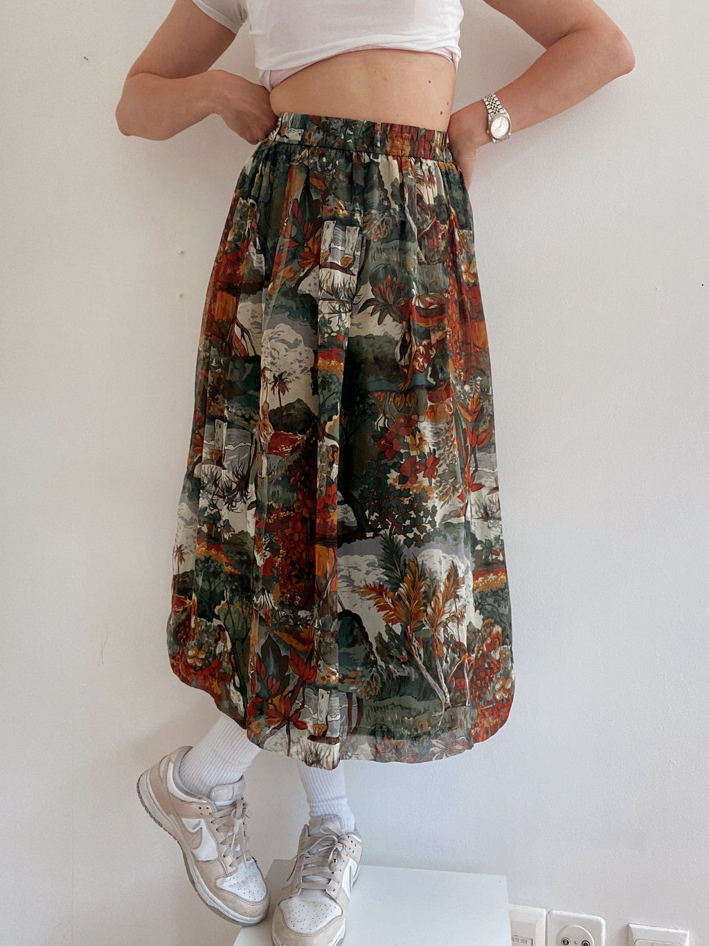 Vintage Khaki gemusterter Rock L/XL