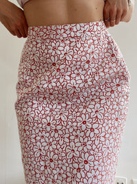 Vintage weißer und rosa/roter Bleistiftrock S