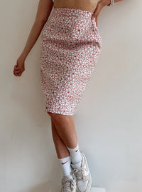 Vintage weißer und rosa/roter Bleistiftrock S