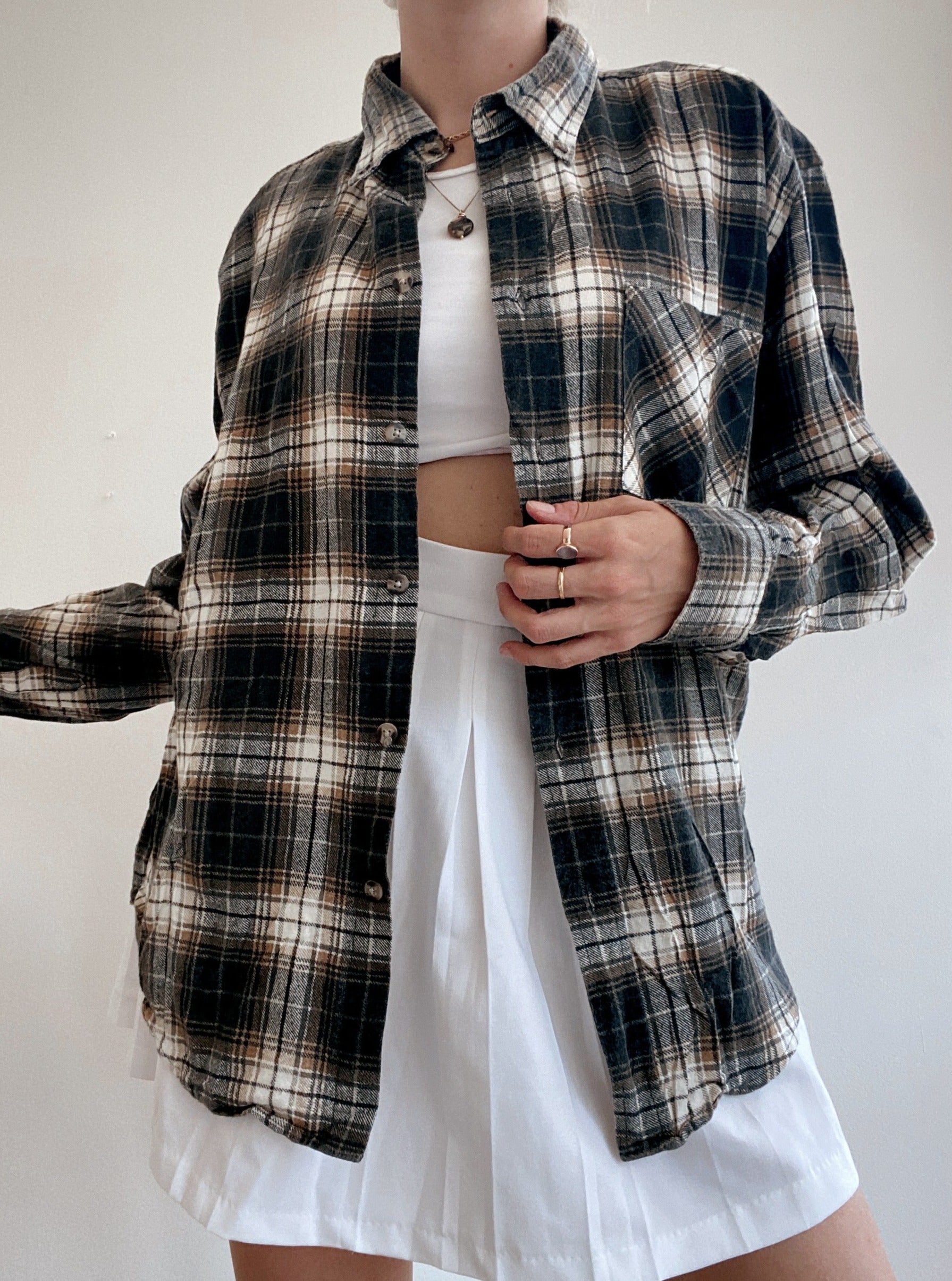 Chemise Vintage 90s à carreaux brun/noir M