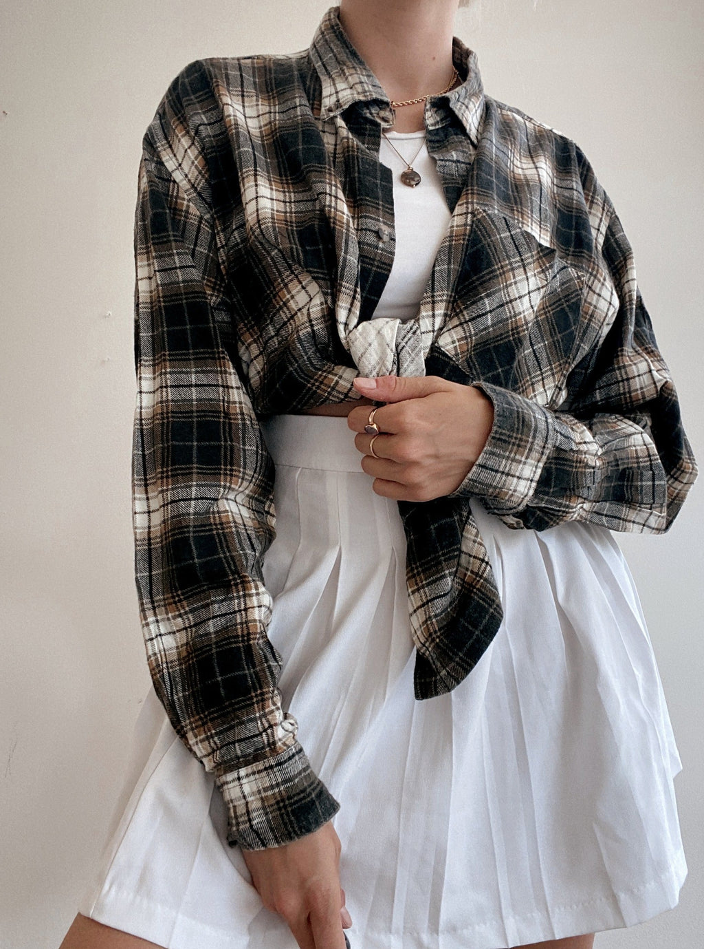 Chemise Vintage 90s à carreaux brun/noir M
