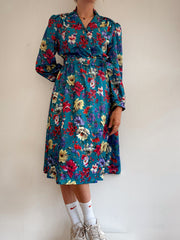 Vintage turquoise blue dress with flowers M/L