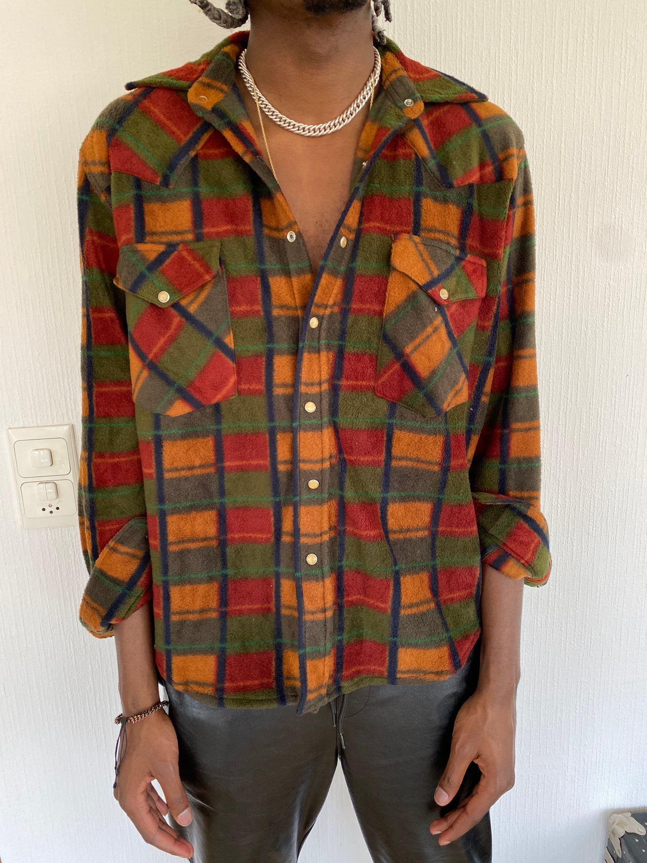 Vintage orange/khaki check shirt L