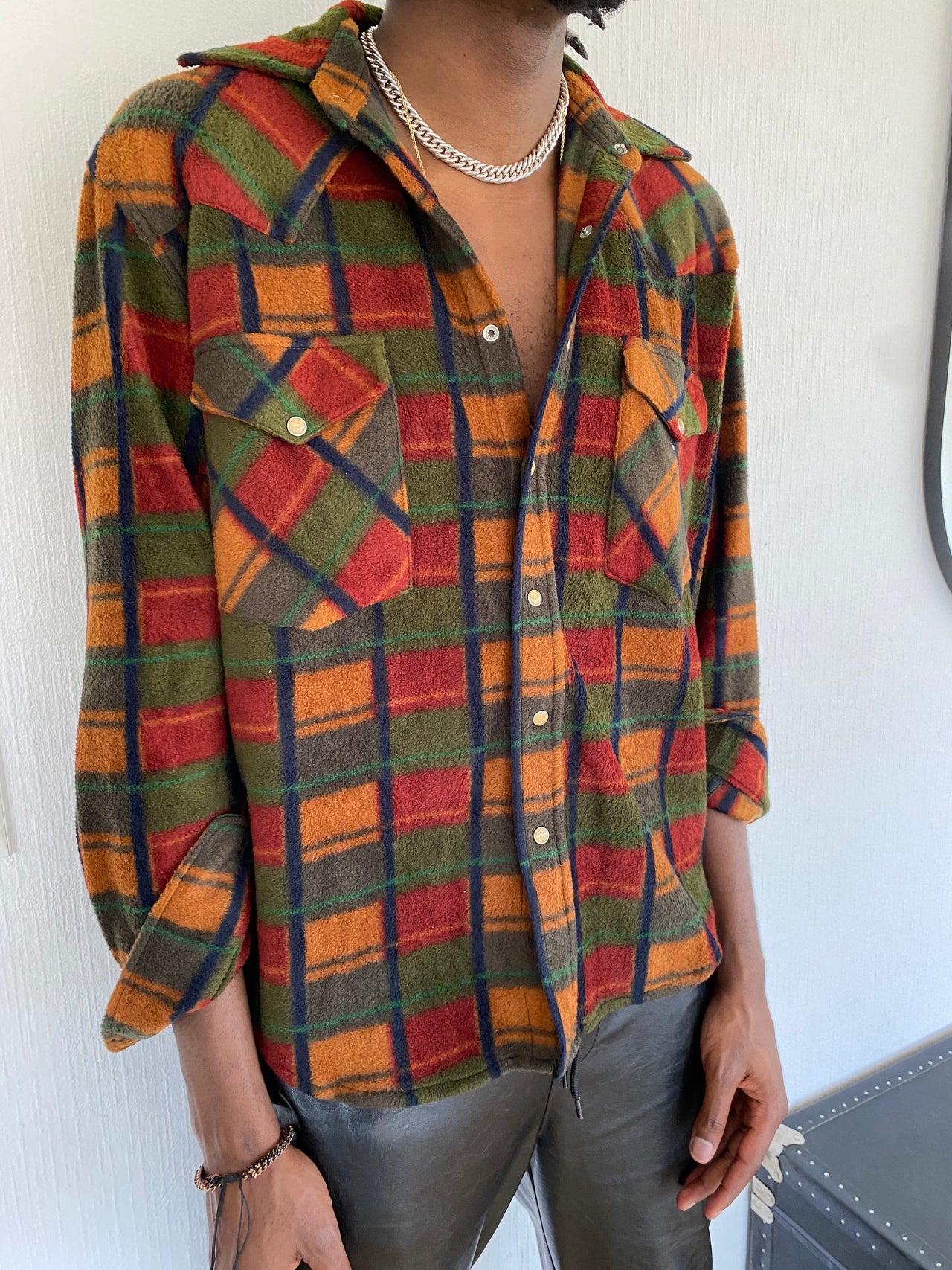 Vintage orange/khaki check shirt L