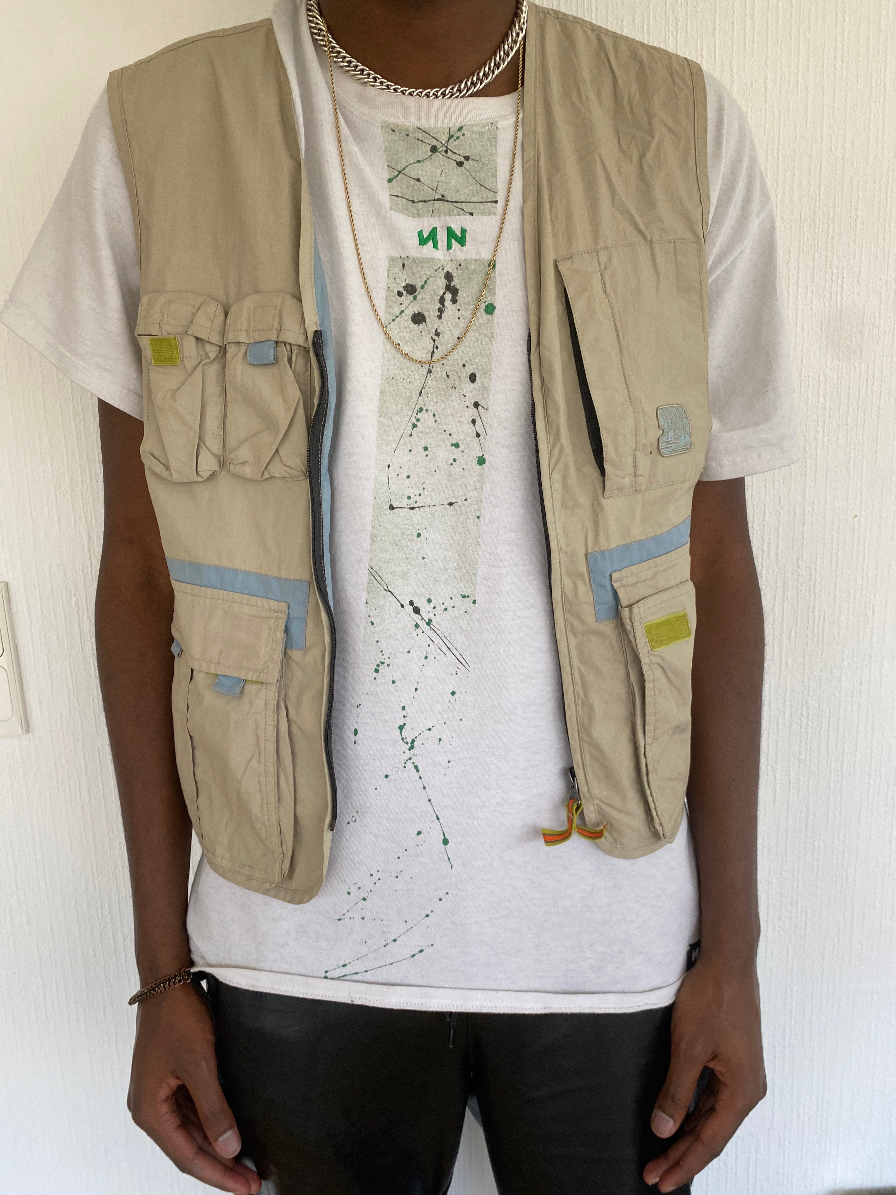 Gilet à poches beige/bleu ciel M/L