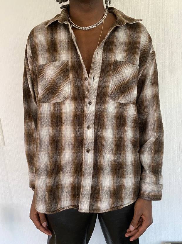 Chemise Vintage à carreaux bruns/beiges XL