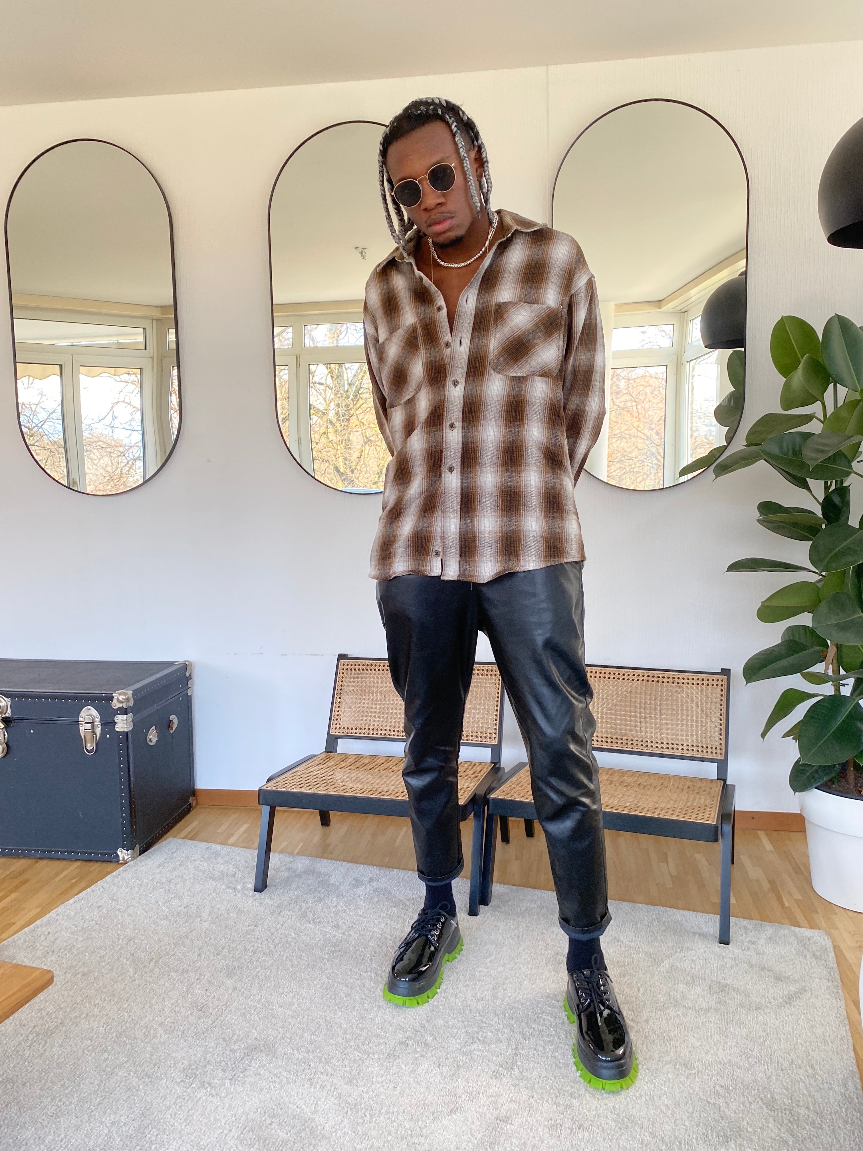 Chemise Vintage à carreaux bruns/beiges XL