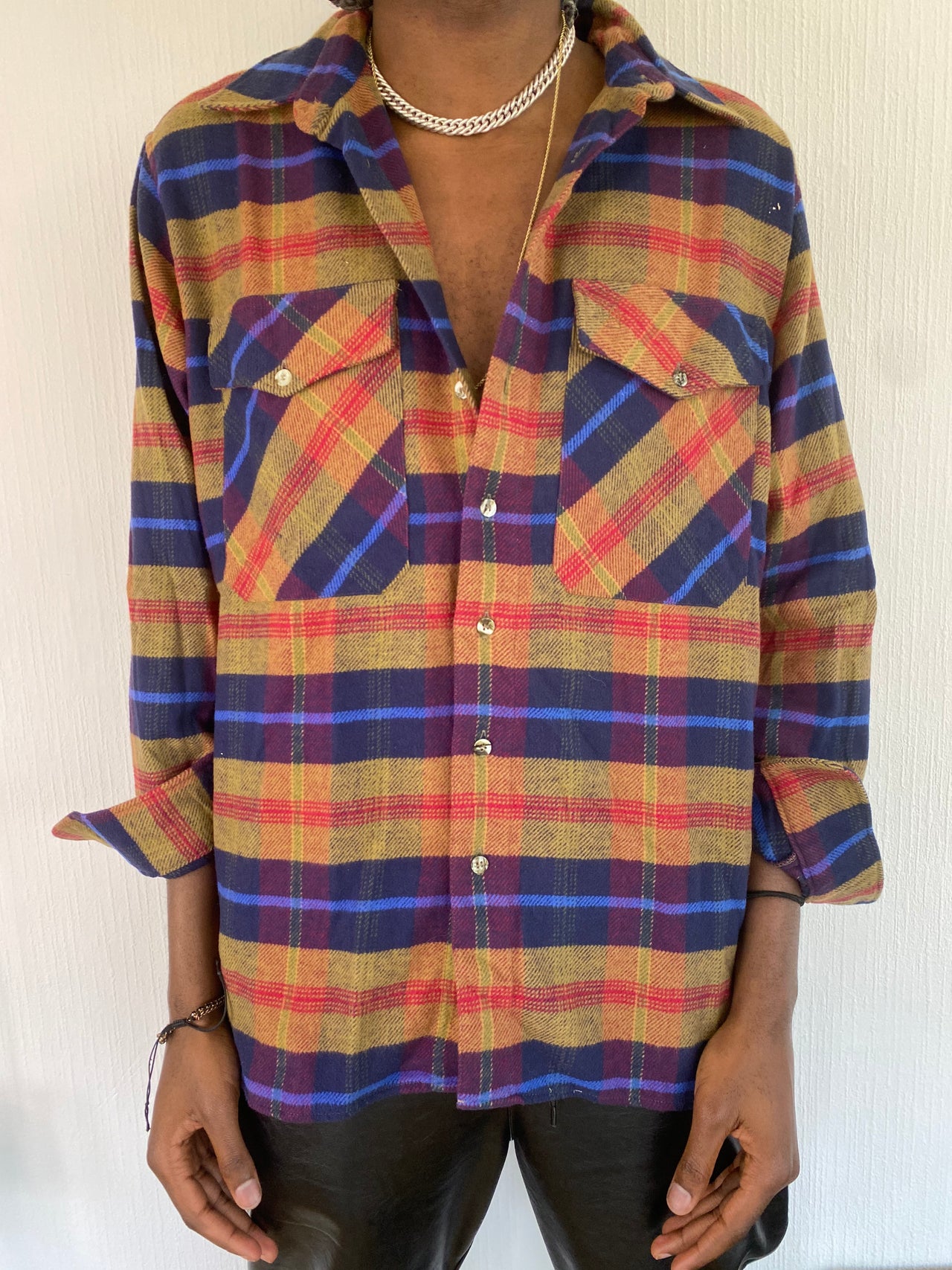 Vintage plaid shirt purple/beige XL