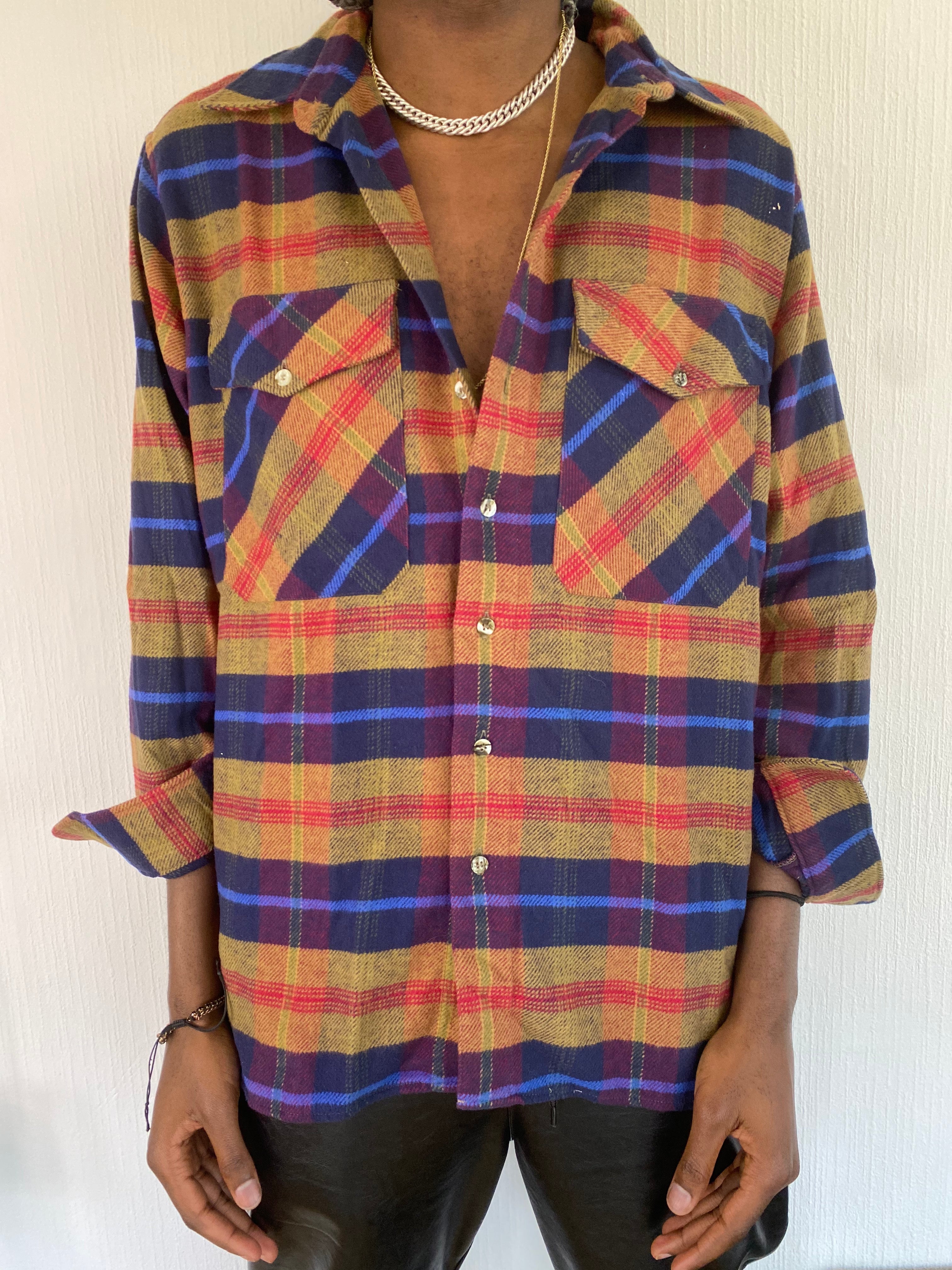 Chemise Vintage à carreaux violet/beige XL