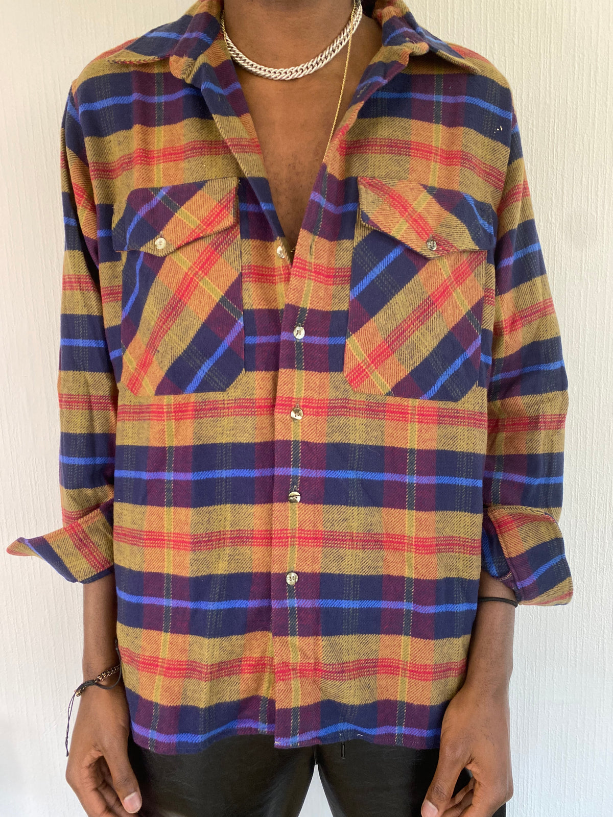 Chemise Vintage à carreaux violet/beige XL