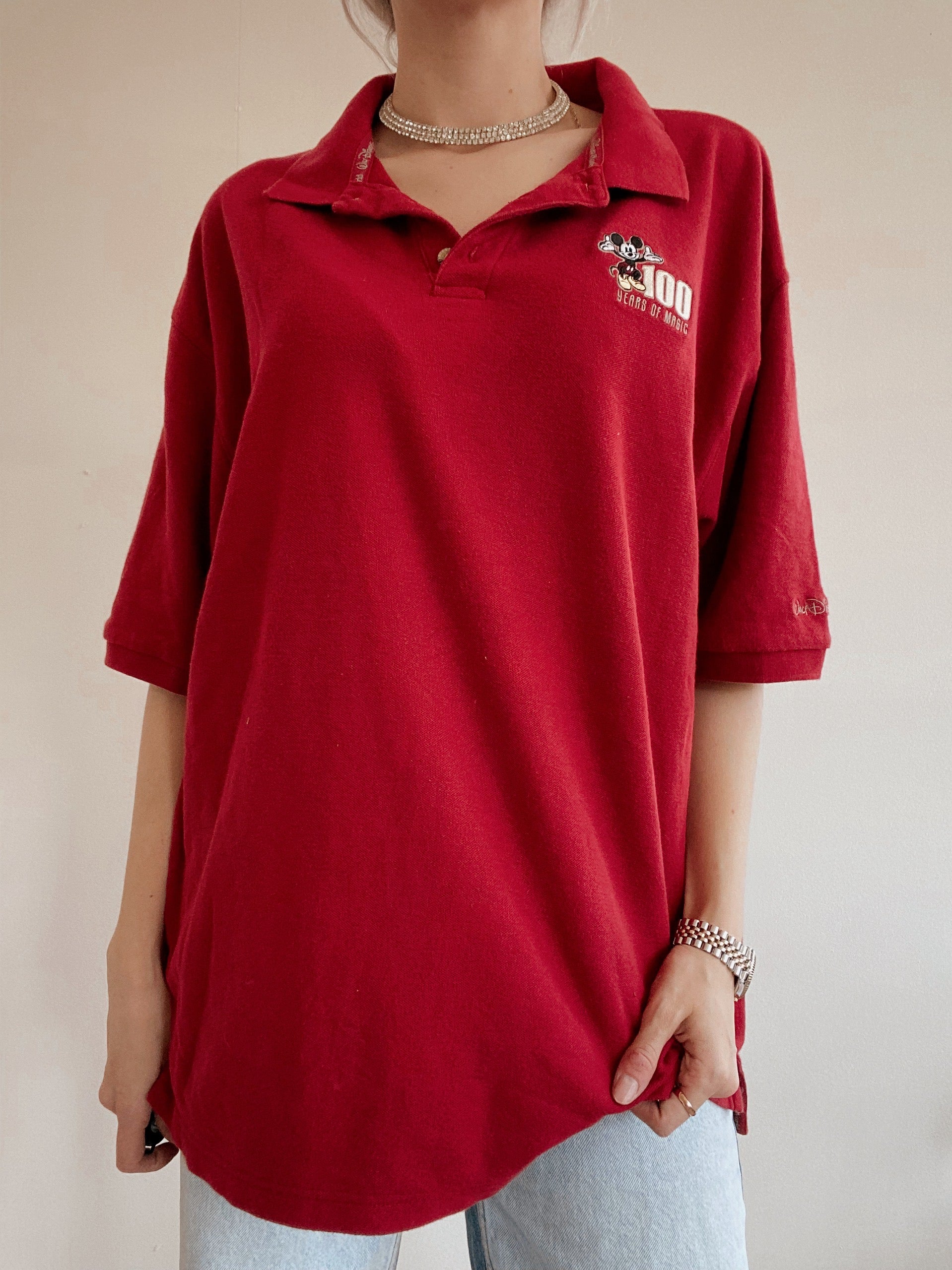 Mickey Mouse 100 Jahre XL rotes Poloshirt