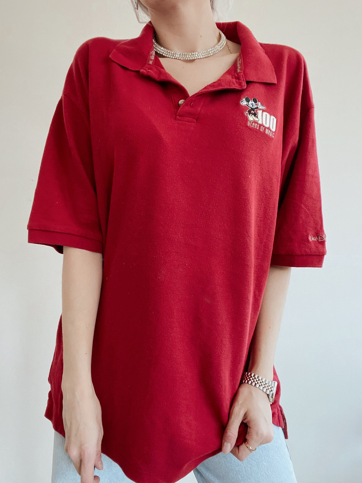 Mickey Mouse 100 Jahre XL rotes Poloshirt