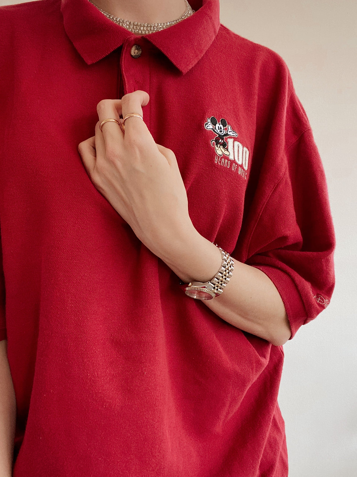Mickey Mouse 100 Jahre XL rotes Poloshirt