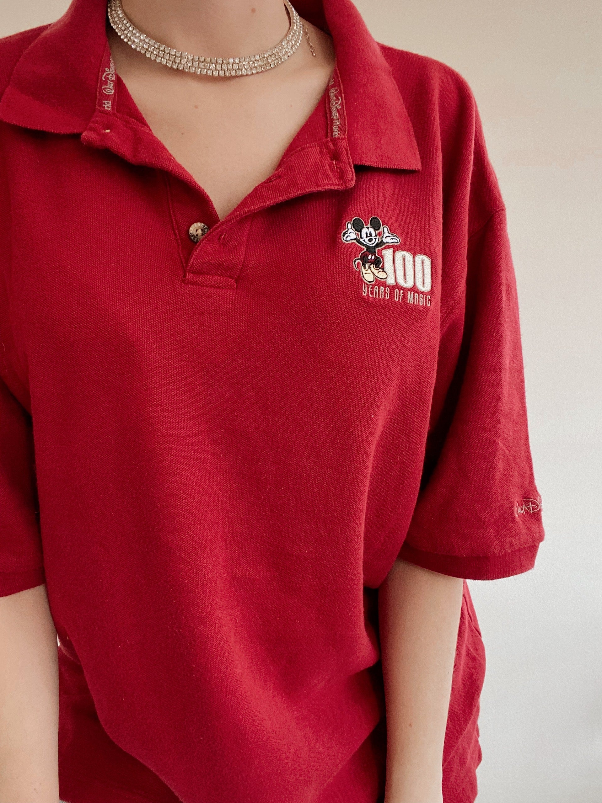 Mickey Mouse 100 Jahre XL rotes Poloshirt
