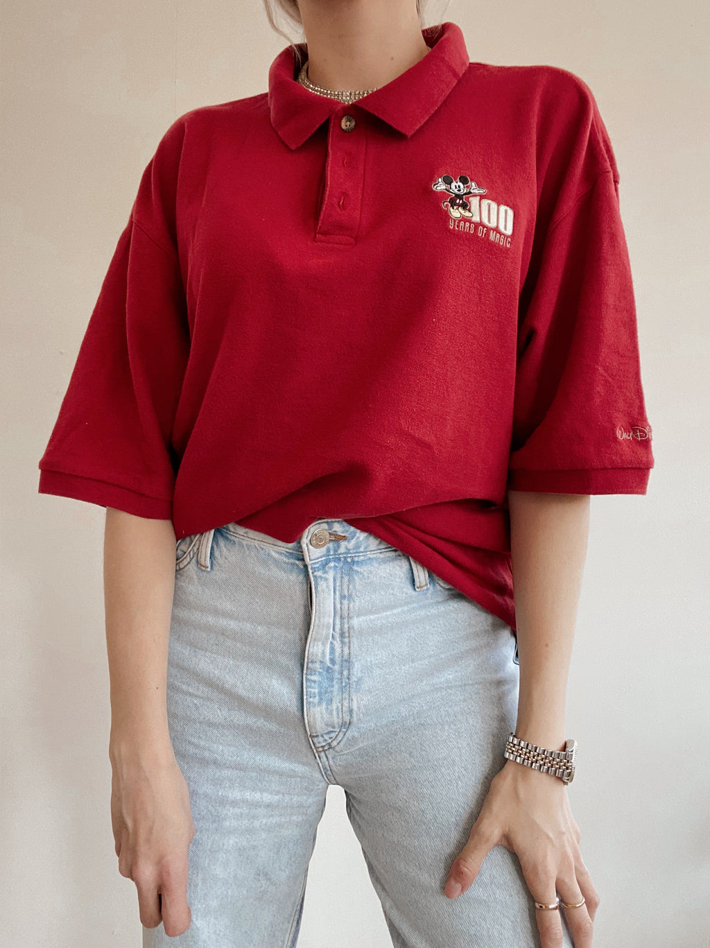 Mickey Mouse 100 Jahre XL rotes Poloshirt