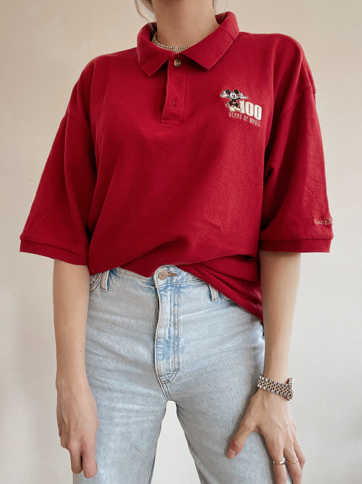 Mickey Mouse 100 Jahre XL rotes Poloshirt