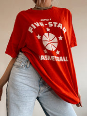Orangefarbenes Basketball-Five-Star-XL-T-Shirt