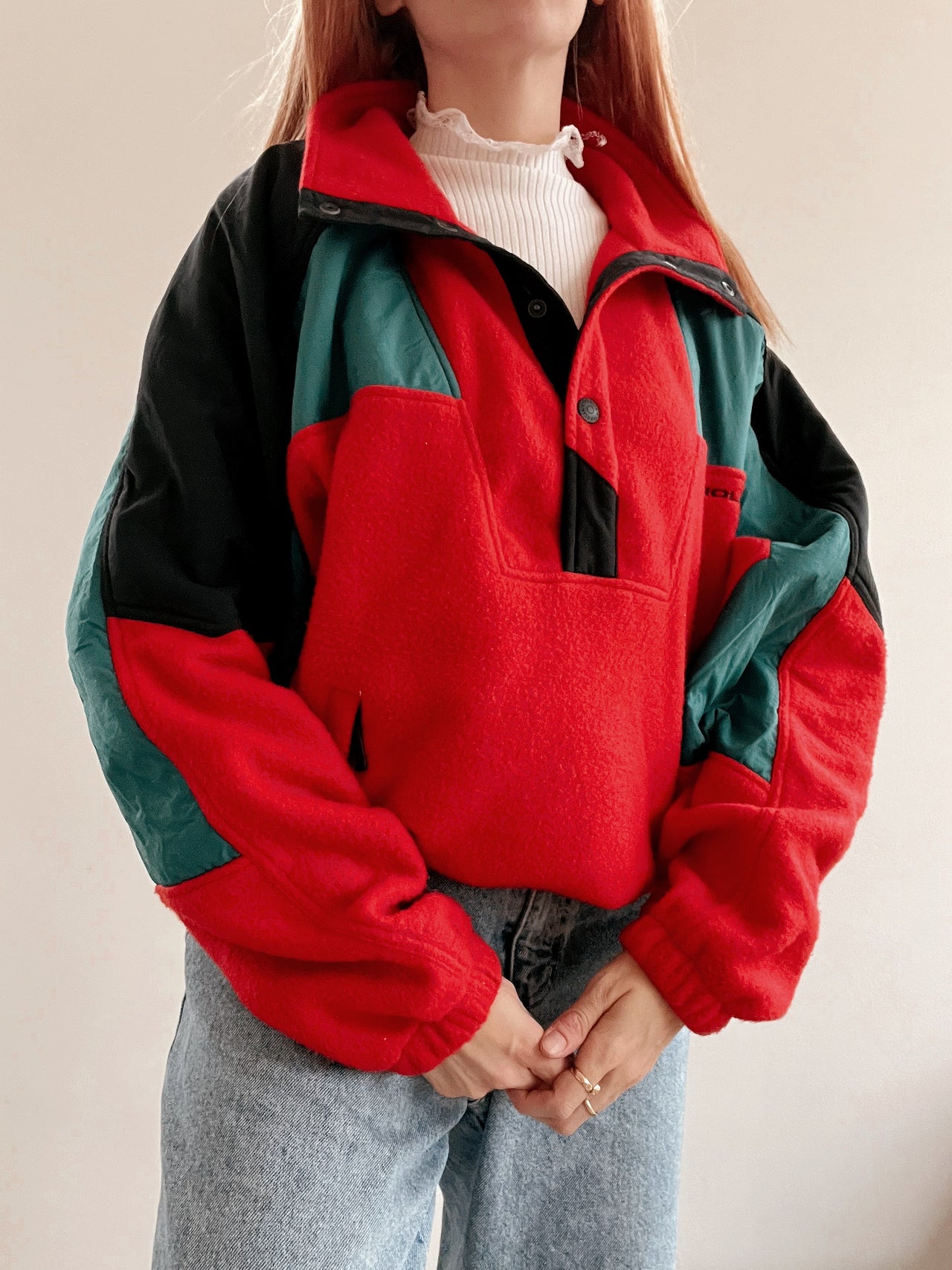 Vintage roter Fleecepullover M/L