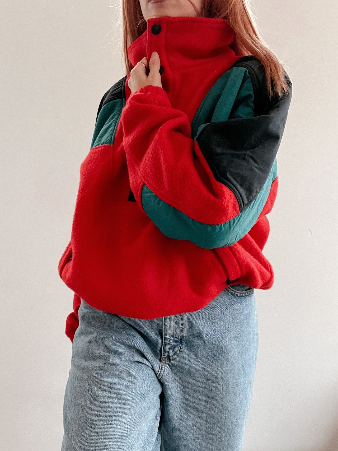 Vintage roter Fleecepullover M/L