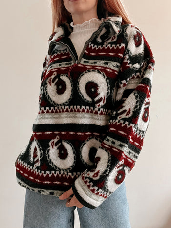 Pull polaire gris et rouge XL