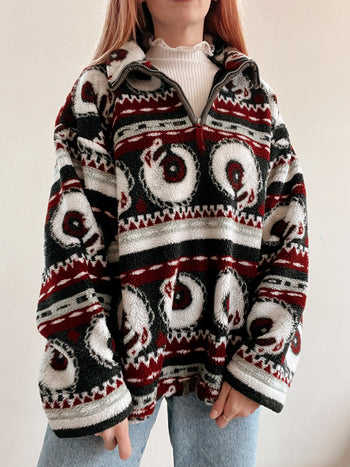 Pull polaire gris et rouge XL