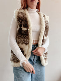 Gilet en laine "réversible" beige/blanc cassé