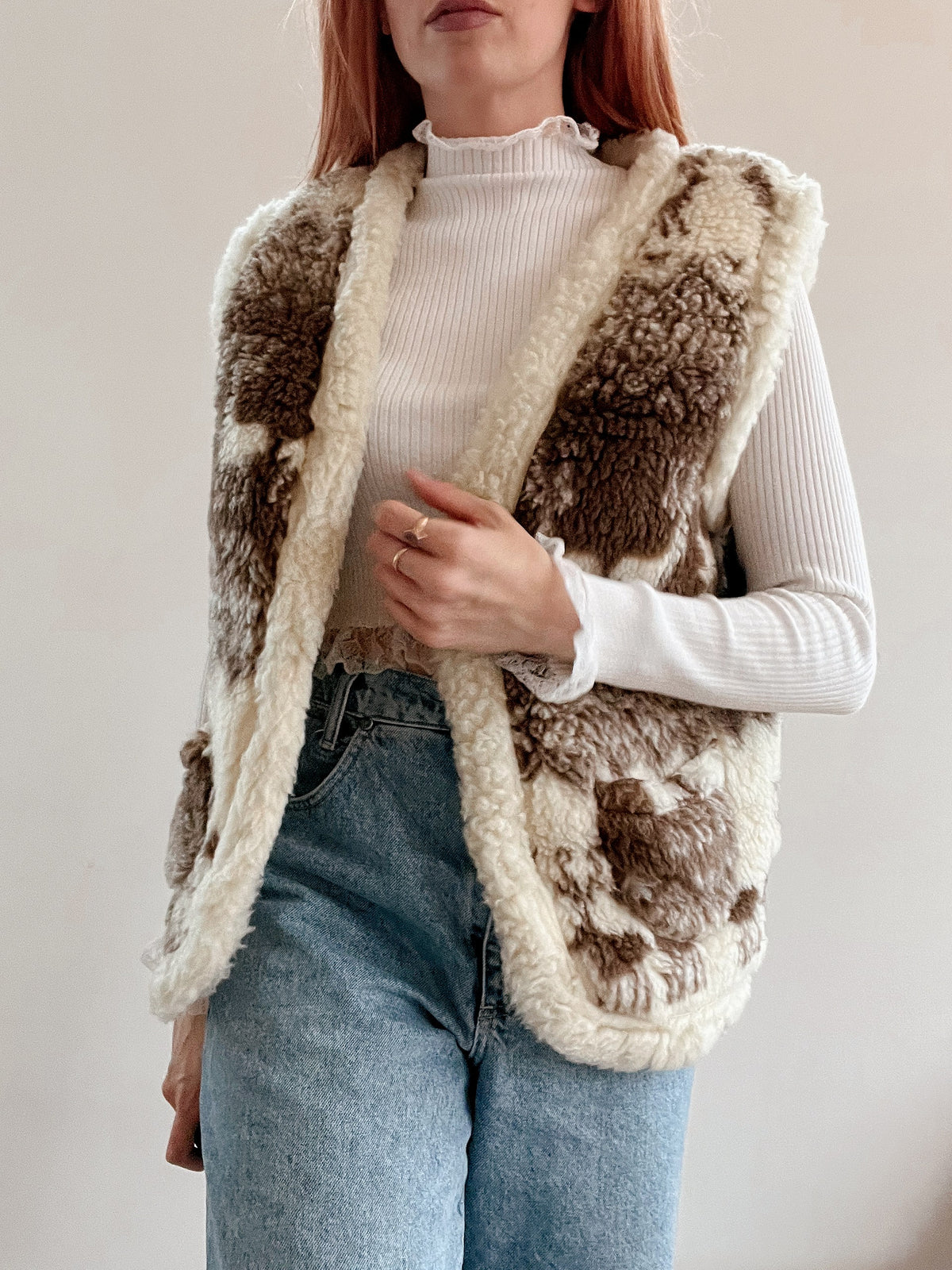 Gilet en laine "réversible" beige/blanc cassé