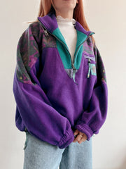 Pull polaire vintage violet / turquoise XL